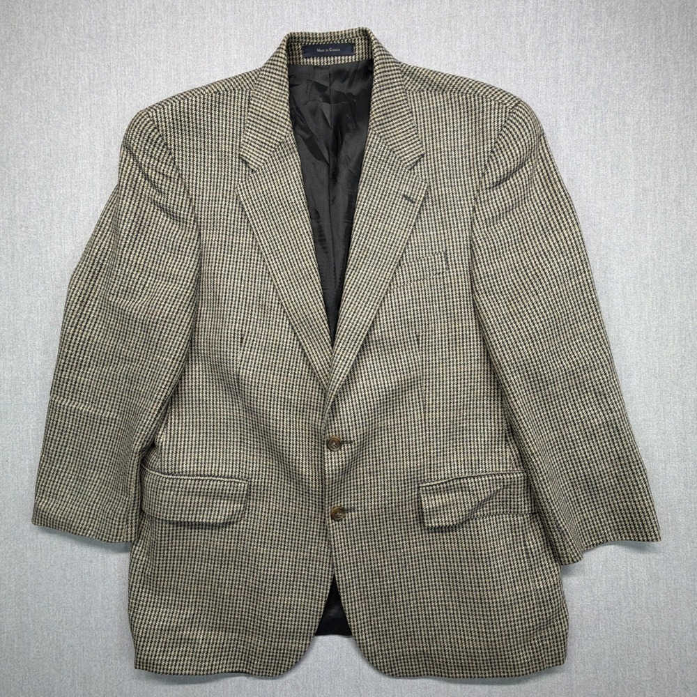 Ralph Lauren Blazer Mens 44R Brown Coat‎ Jacket Silk Wool Houndstooth